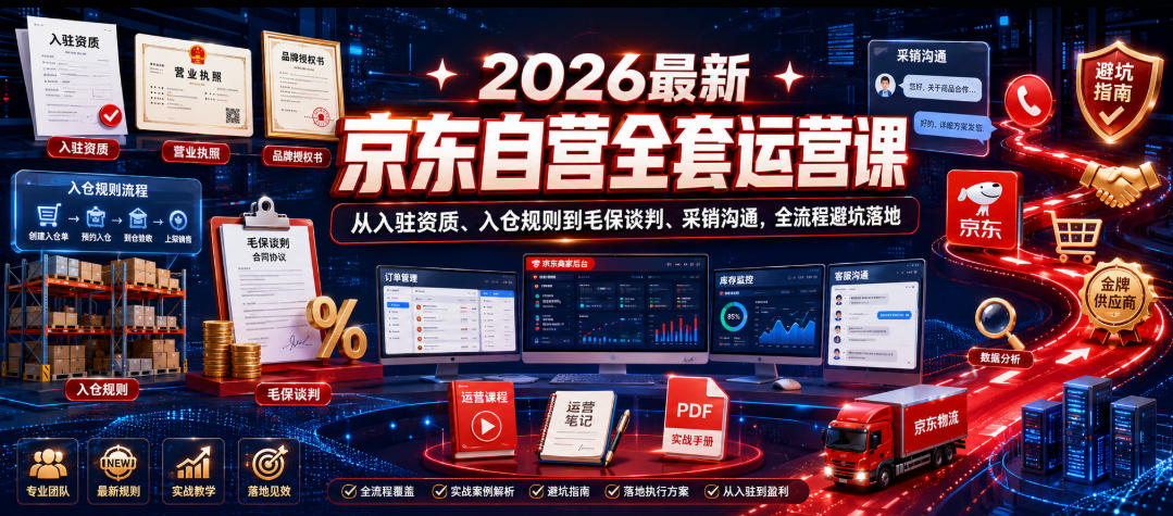 2026最新京东自营全套运营课,从入驻资质、入仓规则到毛保谈判、采销沟通,全流程避坑落地插图 2026最新京东自营全套运营课,从入驻资质、入仓规则到毛保谈判、采销沟通,全流程避坑落地