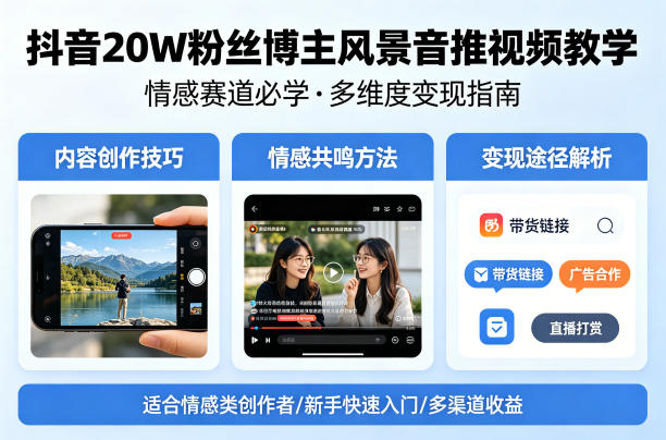 抖音20W粉丝博主风景音推视频教学,情感赛道必学,各种变现途径插图 抖音20W粉丝博主风景音推视频教学,情感赛道必学,各种变现途径