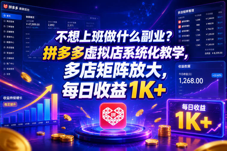 不想上班做什么副业?拼多多虚拟店系统化教学,多店矩阵放大,每日收益1K+【揭秘】插图 不想上班做什么副业?拼多多虚拟店系统化教学,多店矩阵放大,每日收益1K+【揭秘】