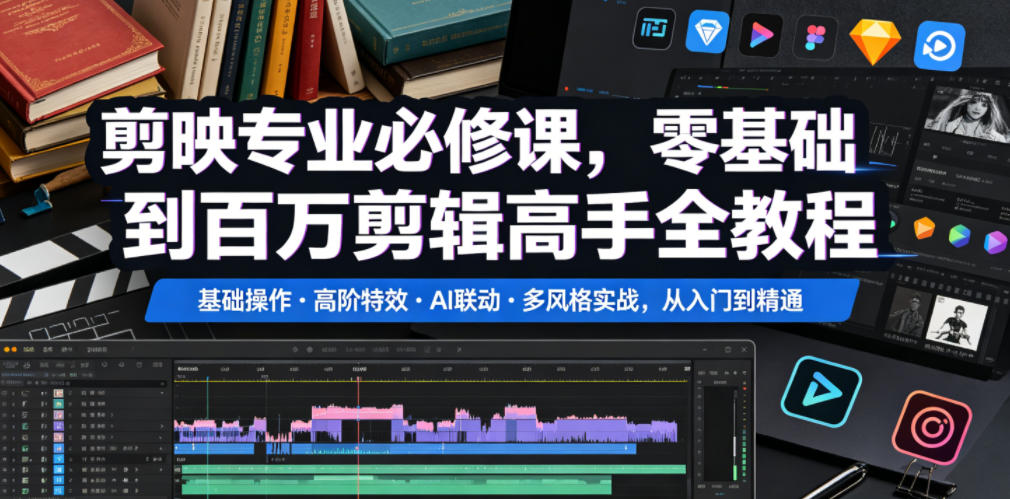 剪映专业必修课,零基础到百万剪辑高手全教程,基础操作高阶特效AI联动多风格实战,从入门到精通插图 剪映专业必修课,零基础到百万剪辑高手全教程,基础操作高阶特效AI联动多风格实战,从入门到精通