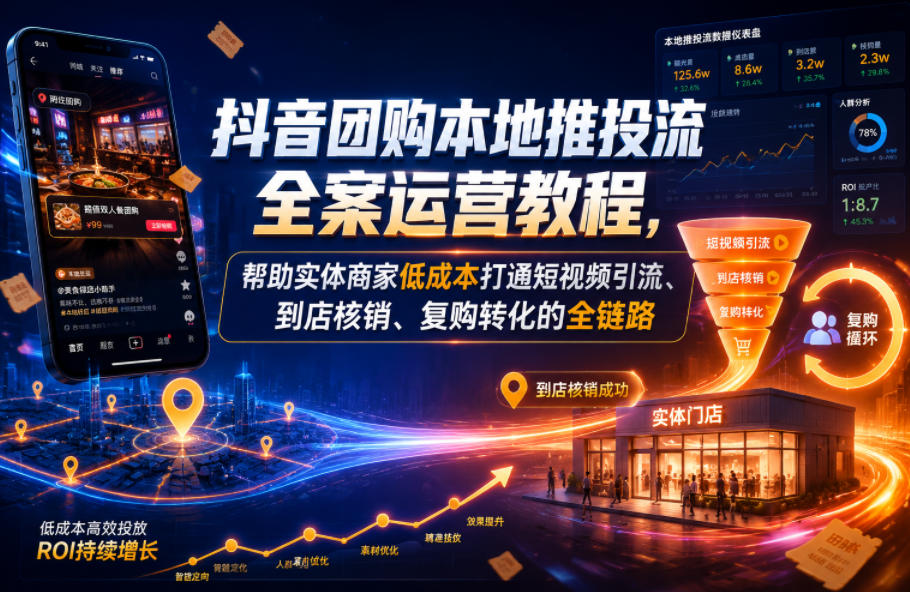 抖音团购本地推投流全案运营教程,帮助实体商家低成本打通短视频引流、到店核销、复购转化的全链路插图 抖音团购本地推投流全案运营教程,帮助实体商家低成本打通短视频引流、到店核销、复购转化的全链路