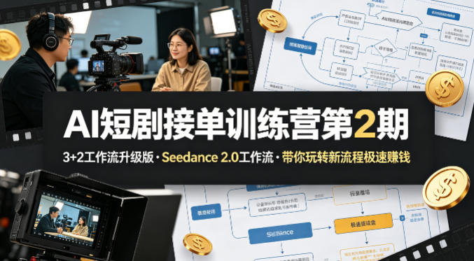 AI短剧接单训练营第2期,3+2工作流升级版,Seedance 2.0工作流,带你玩转新流程极速賺钱插图 AI短剧接单训练营第2期,3+2工作流升级版,Seedance 2.0工作流,带你玩转新流程极速賺钱
