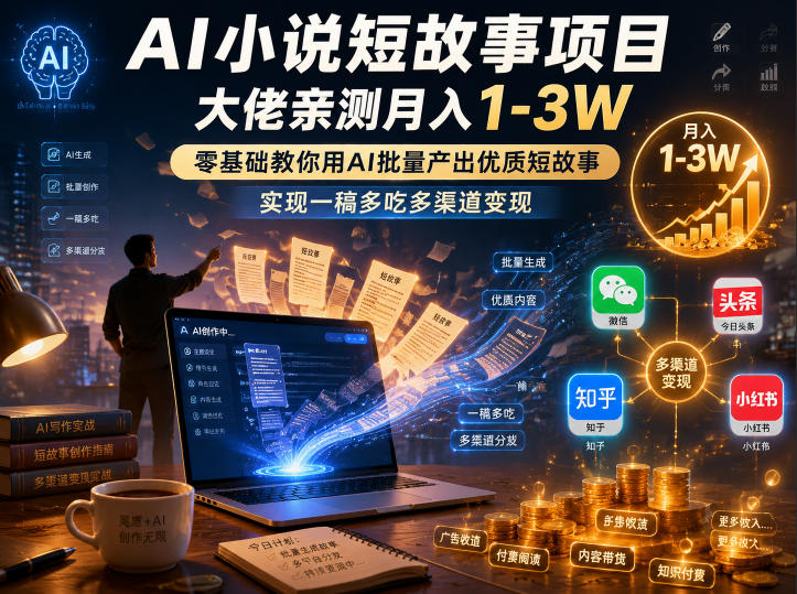 AI小说短故事项目,大佬亲测月入1-3W,零基础教你用AI批量产出优质短故事,实现一稿多吃多渠道变现插图 AI小说短故事项目,大佬亲测月入1-3W,零基础教你用AI批量产出优质短故事,实现一稿多吃多渠道变现