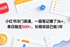 小红书冷门赛道，一篇笔记賺了3k+，单日稳定500+，长期项目已做3年【揭秘】