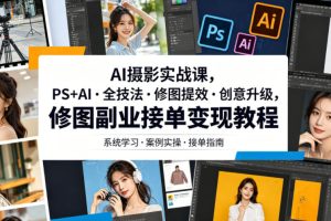AI摄影实战课，PS+AI全技法修图提效创意升级，修图副业接单变现教程