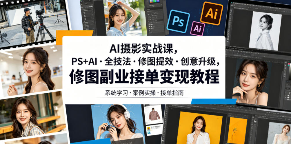 AI摄影实战课,PS+AI全技法修图提效创意升级,修图副业接单变现教程插图 AI摄影实战课,PS+AI全技法修图提效创意升级,修图副业接单变现教程