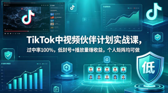 TikTok中视频伙伴计划实战课,过中率100%,低封号+播放量賺收益,个人矩阵均可做插图 TikTok中视频伙伴计划实战课,过中率100%,低封号+播放量賺收益,个人矩阵均可做