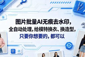 图片批量AI无痕去水印，全自动处理，给模特换衣、换造型，只要你想要的，都可以(软件+视频教程)