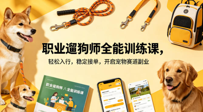 职业遛狗师全能训练课,轻松入行,稳定接单,开启宠物赛道副业插图 职业遛狗师全能训练课,轻松入行,稳定接单,开启宠物赛道副业