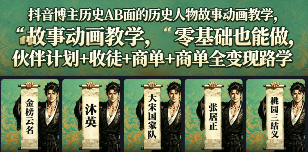 抖音博主历史AB面的历史人物故事动画教学,零基础也能做,伙伴计划+收徒+商单全变现路径教学插图 抖音博主历史AB面的历史人物故事动画教学,零基础也能做,伙伴计划+收徒+商单全变现路径教学
