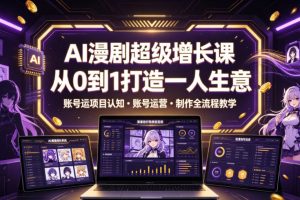 AI漫剧超级增长课,从0到1打造一人生意,项目认知账号运营制作全流程教学