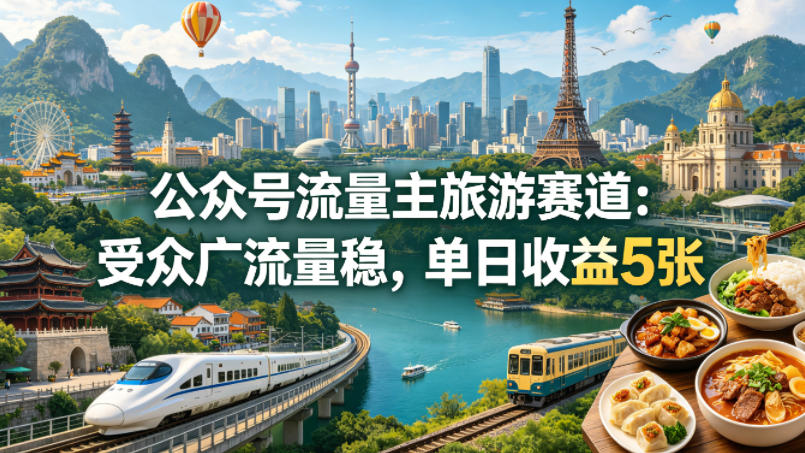 公众号流量主之旅游赛道,受众广+流量稳,平均单日收益5张+插图 公众号流量主之旅游赛道,受众广+流量稳,平均单日收益5张+