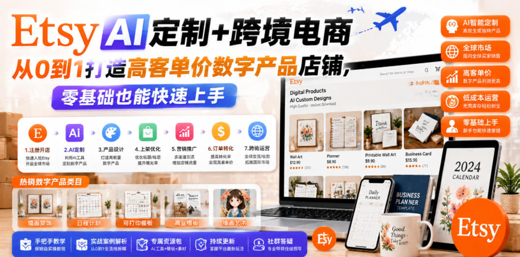 Etsy AI定制+跨境电商,从0到1打造高客单价数字产品店铺,零基础也能快速上手插图 Etsy AI定制+跨境电商,从0到1打造高客单价数字产品店铺,零基础也能快速上手