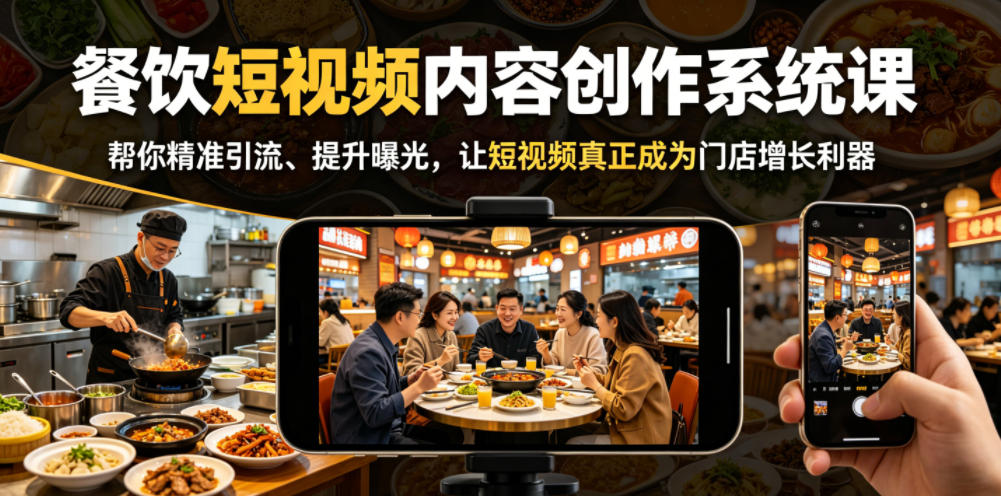 餐饮短视频内容创作系统课,帮你精准引流、提升曝光,让短视频真正成为门店增长利器插图 餐饮短视频内容创作系统课,帮你精准引流、提升曝光,让短视频真正成为门店增长利器