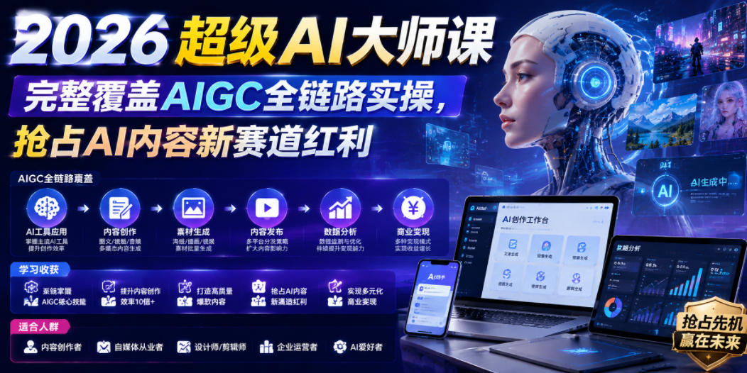 2026超级AI大师课,完整覆盖AIGC全链路实操,抢占AI内容新赛道红利插图 2026超级AI大师课,完整覆盖AIGC全链路实操,抢占AI内容新赛道红利