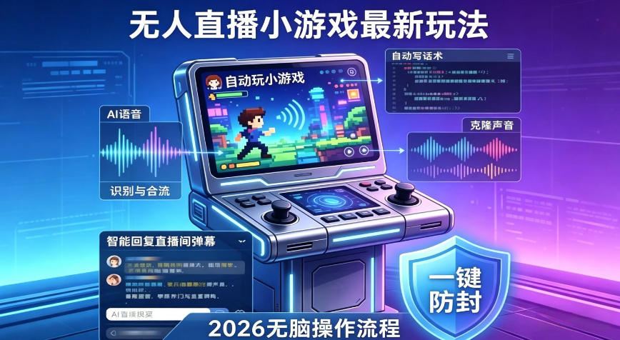 2026年AI无人直播小游戏全流程,不违规不封号,开启创业副业增收之路,小白月入1w+【揭秘】插图 2026年AI无人直播小游戏全流程,不违规不封号,开启创业副业增收之路,小白月入1w+【揭秘】