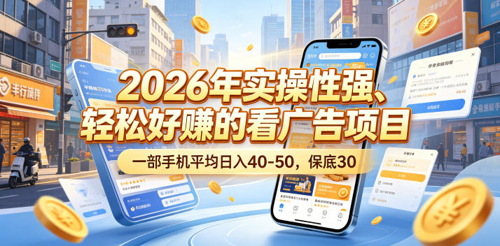 2026年实操性强、轻松好賺的看广告项目,一部手机平均日入40-50,保底30米【揭秘】插图 2026年实操性强、轻松好賺的看广告项目,一部手机平均日入40-50,保底30米【揭秘】