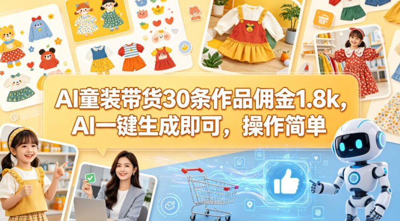 AI童装带货30条作品佣金1.8k,AI一键生成即可,操作简单插图 AI童装带货30条作品佣金1.8k,AI一键生成即可,操作简单