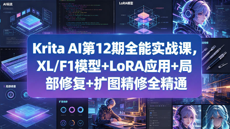 Krita AI第12期全能实战课,XL/F1模型+LoRA应用+局部修复+扩图精修全精通插图 Krita AI第12期全能实战课,XL/F1模型+LoRA应用+局部修复+扩图精修全精通
