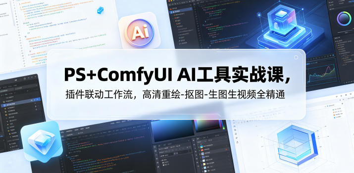 PS+ComfyUI AI工具实战课,插件联动工作流,高清重绘-抠图-生图生视频全精通插图 PS+ComfyUI AI工具实战课,插件联动工作流,高清重绘-抠图-生图生视频全精通