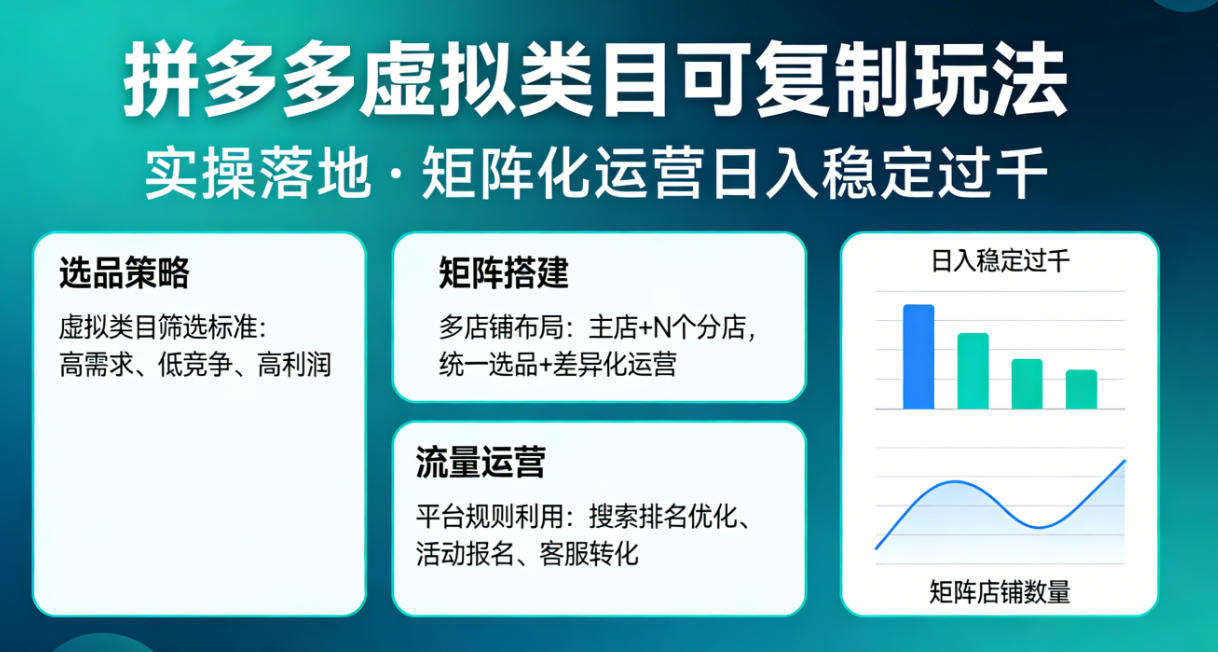拼多多虚拟类目可复制玩法,实操落地,矩阵化日入稳定过千【揭秘】插图 拼多多虚拟类目可复制玩法,实操落地,矩阵化日入稳定过千【揭秘】