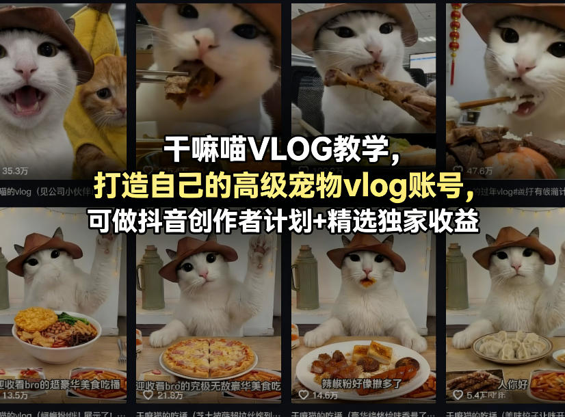 干嘛喵VLOG教学,打造自己的高级宠物vlog账号,可做抖音创作者计划+精选独家收益插图 干嘛喵VLOG教学,打造自己的高级宠物vlog账号,可做抖音创作者计划+精选独家收益