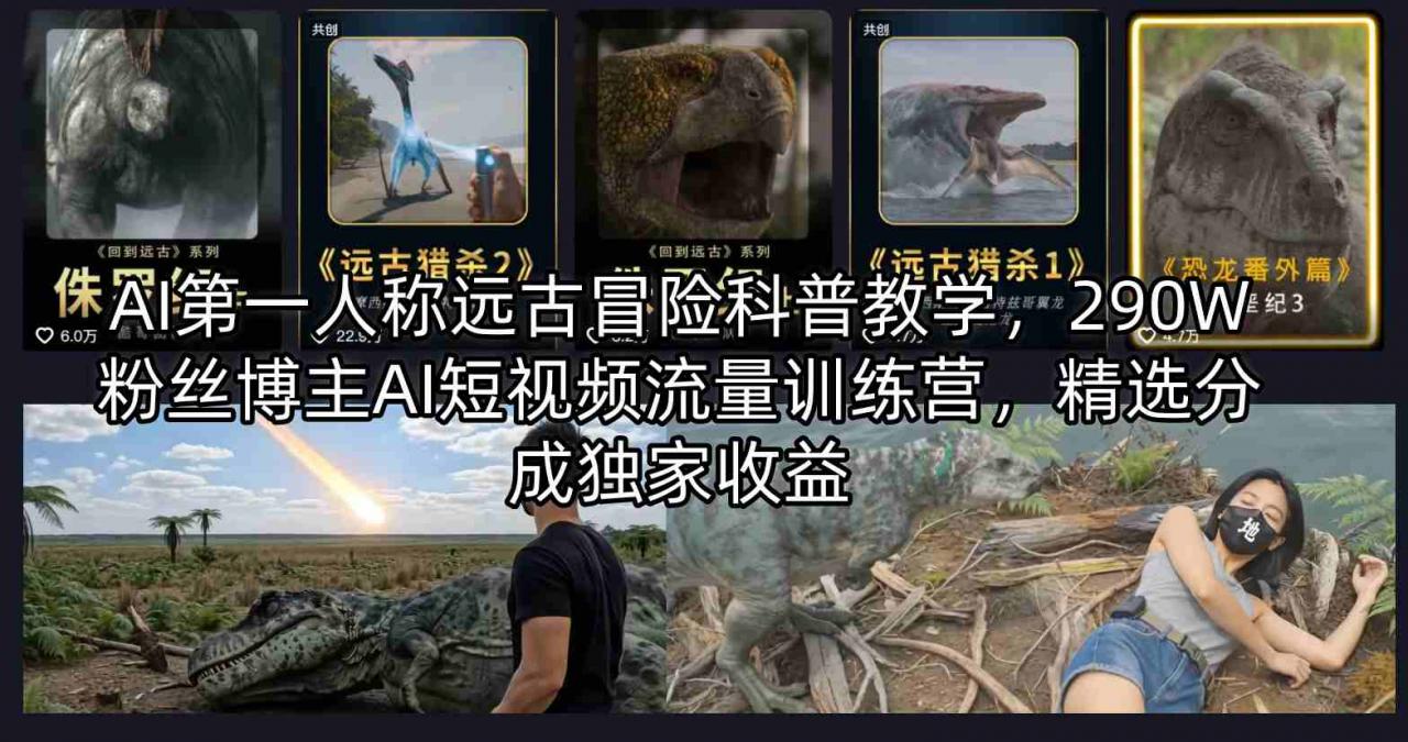 AI第一人称远古冒险科普教学,290W粉丝博主AI短视频流量训练营,精选分成独家收益插图 AI第一人称远古冒险科普教学,290W粉丝博主AI短视频流量训练营,精选分成独家收益