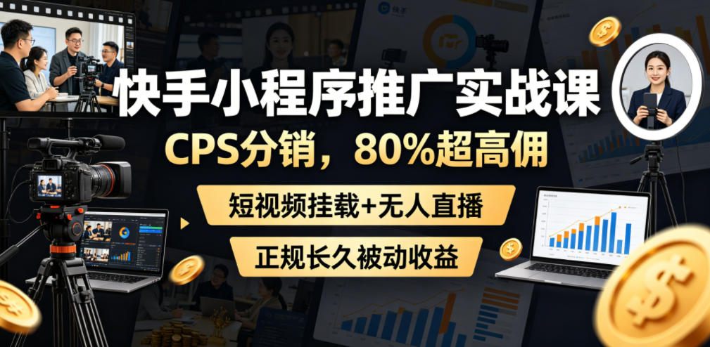 快手小程序推广实战课,CPS分销,80%超高佣,短视频挂载+无人直播,正规长久被动收益插图 快手小程序推广实战课,CPS分销,80%超高佣,短视频挂载+无人直播,正规长久被动收益