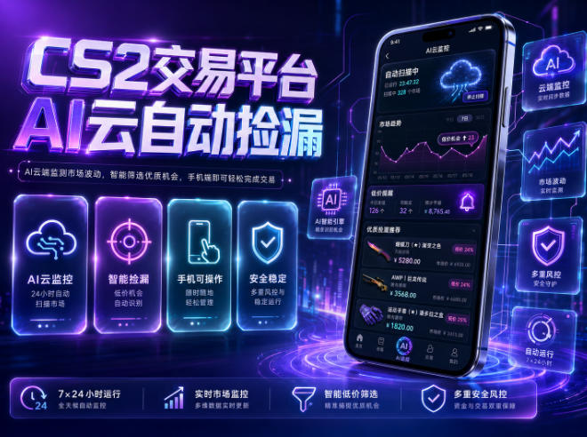 CS2交易平台AI云自动捡漏,多年稳定运行,无需手机,支持任何形式验证,日入300+【揭秘】插图 CS2交易平台AI云自动捡漏,多年稳定运行,无需手机,支持任何形式验证,日入300+【揭秘】