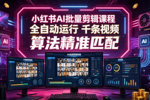 小红书AI批量剪辑课程,24小时全自动运行,解放双手专注运营,千条视频批量处理,小红书算法精准匹配