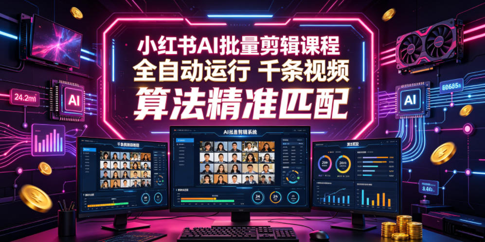 小红书AI批量剪辑课程,24小时全自动运行,解放双手专注运营,千条视频批量处理,小红书算法精准匹配插图 小红书AI批量剪辑课程,24小时全自动运行,解放双手专注运营,千条视频批量处理,小红书算法精准匹配