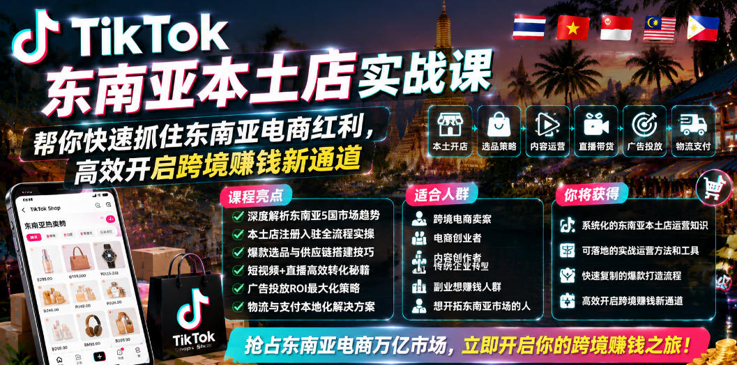 TikTok东南亚本土店实战课,帮你快速抓住东南亚电商红利,高效开启跨境賺钱新通道插图 TikTok东南亚本土店实战课,帮你快速抓住东南亚电商红利,高效开启跨境賺钱新通道