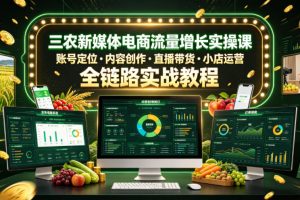 三农新媒体电商流量增长实操课，账号定位内容创作直播带货小店运营，全链路实战教程