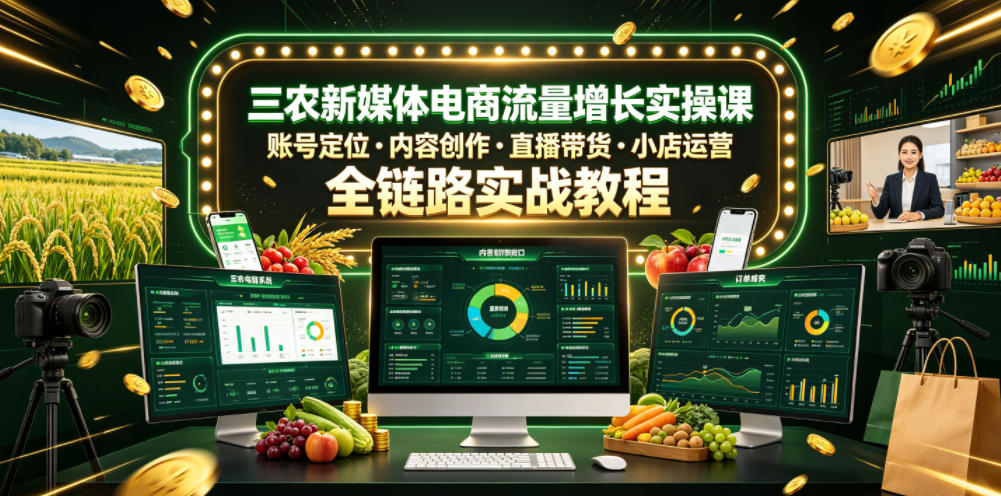 三农新媒体电商流量增长实操课,账号定位内容创作直播带货小店运营,全链路实战教程插图 三农新媒体电商流量增长实操课,账号定位内容创作直播带货小店运营,全链路实战教程