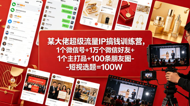 某大佬超级流量IP搞钱训练营,1个微信号+1万个微信好友+1个主打品+100条朋友圈-短视选题=100W插图 某大佬超级流量IP搞钱训练营,1个微信号+1万个微信好友+1个主打品+100条朋友圈-短视选题=100W