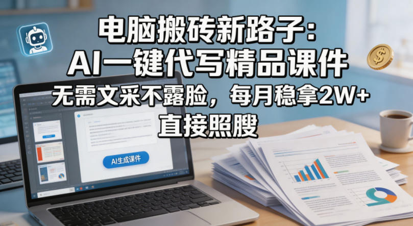 电脑搬砖新路子:AI一键代写精品课件,无需文采不露脸,每月稳拿2W+,直接照搬插图 电脑搬砖新路子:AI一键代写精品课件,无需文采不露脸,每月稳拿2W+,直接照搬