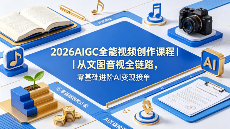 2026AIGC全能视频创作课程|从文图音视全链路,零基础进阶AI变现接单插图 2026AIGC全能视频创作课程|从文图音视全链路,零基础进阶AI变现接单