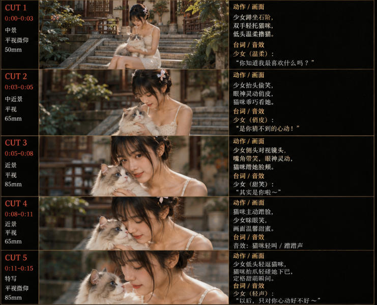 美女和猫故事提示词,人物一致性提示词+故事板插图1 美女和猫故事提示词,人物一致性提示词+故事板